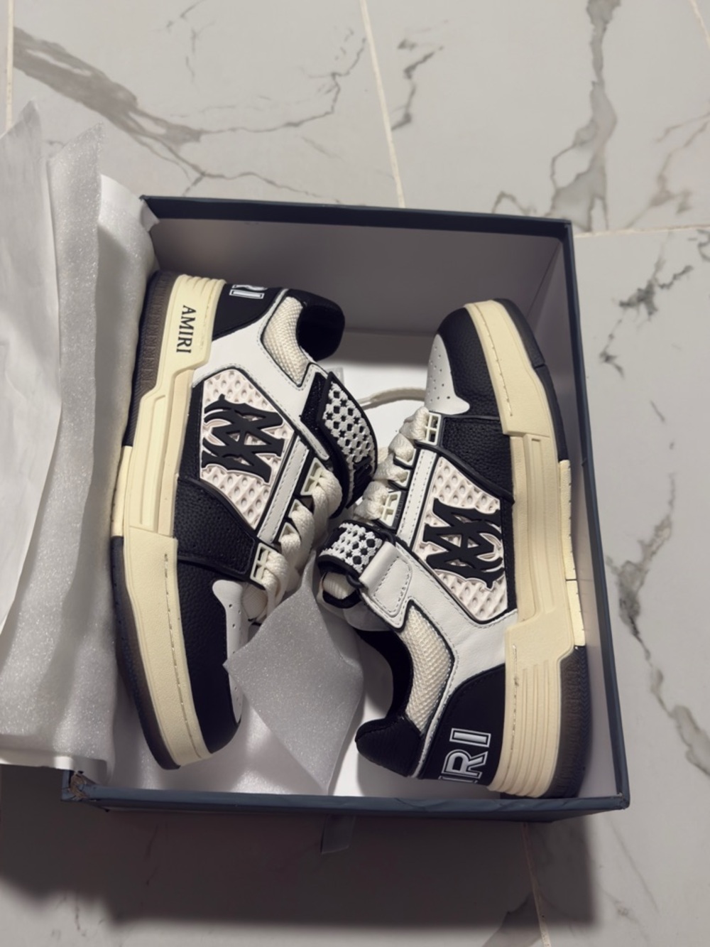 AMIRI Black and Cream Designer Low-Top Sneakers